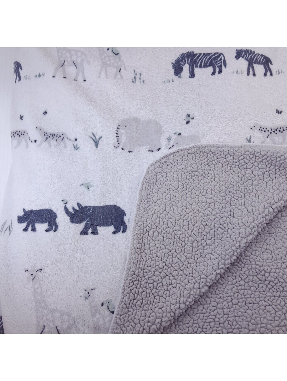 Cloud Island Two by Two Baby Blanket Zoo Jungle Safari Animals White Gray Sherpa